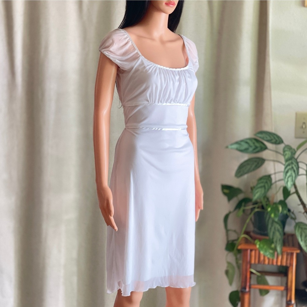 Vtg Y2K White Mesh Milkmaid Coquette Midi Dress Angelcore Fairycore Bridal Sz M